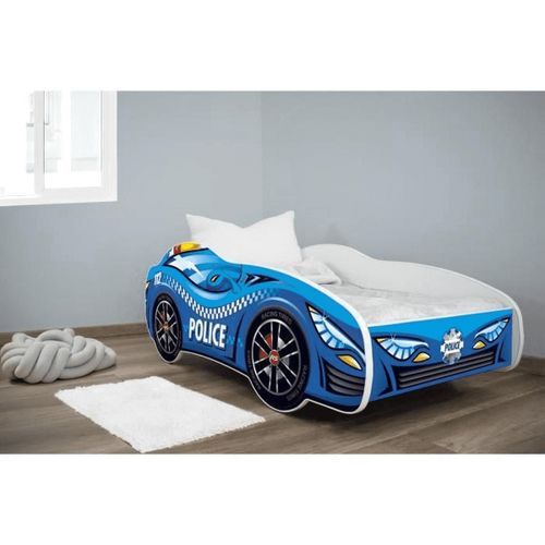 Lit voiture police bleu 70x140 cm - Sommier et matelas inclus - Photo n°2; ?>