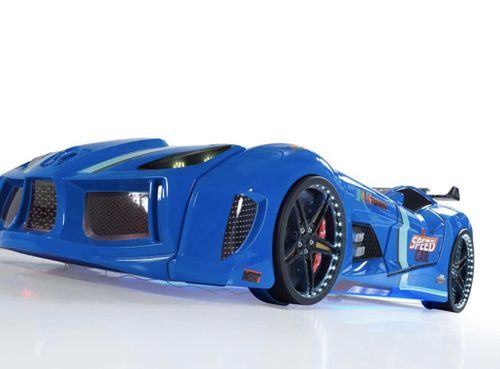 Lit voiture turbo V8 bleu à Led 90x190 cm - Photo n°3; ?>
