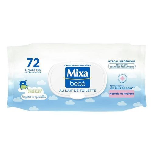 [Lot de 12] MIXA BEBE Lingettes au lait de toilette x72 - Photo n°2; ?>