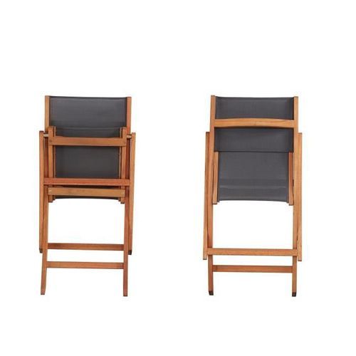 Lot de 2 chaises de jardin en bois d'acacia FSC et assise textilene - 50 x 57 x 90 cm - Gris - Photo n°2; ?>