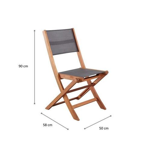 Lot de 2 chaises de jardin en bois d'acacia FSC et assise textilene - 50 x 57 x 90 cm - Gris - Photo n°3; ?>