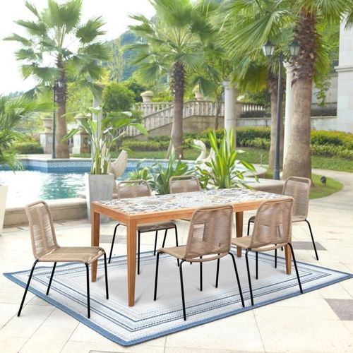 Lot de 2 chaises de jardin - Métal avec tissage simple en corde, empilable - Couleur : Epoxy noir - cordes naturelles - Photo n°2; ?>