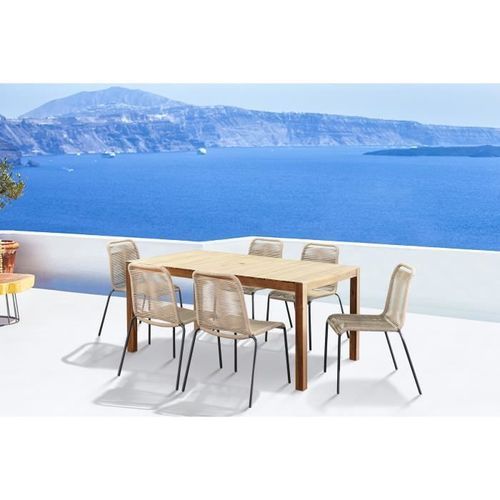 Lot de 2 chaises de jardin - Métal avec tissage simple en corde, empilable - Couleur : Epoxy noir - cordes naturelles - Photo n°3; ?>