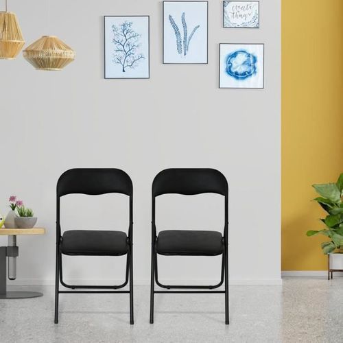 Lot de 2 chaises pliantes noir - L 44 x P 47 x H 78 cm - CLEA - Photo n°2; ?>