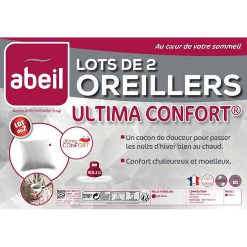 Lot de 2 oreillers ultra confort 60 x 60 cm Abeil - Photo n°3; ?>