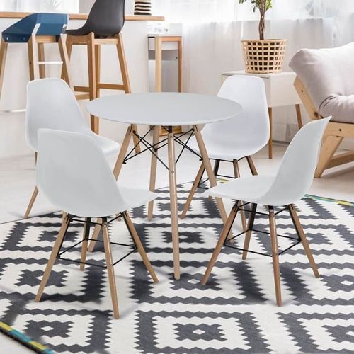 Lot de 4 chaises blanc pieds bois - L 47 x P 52 x H 83 cm - OLAF - Photo n°2; ?>