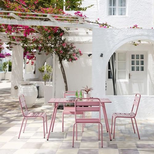 Lot de 4 chaises de jardin - Acier - Rose - Photo n°2; ?>
