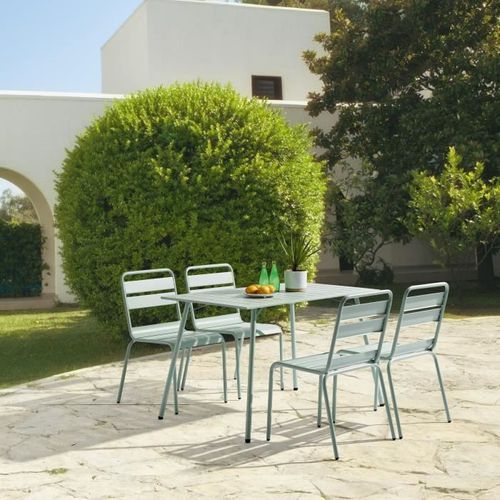 Lot de 4 chaises de jardin - Acier - Vert Céladon - Photo n°2; ?>
