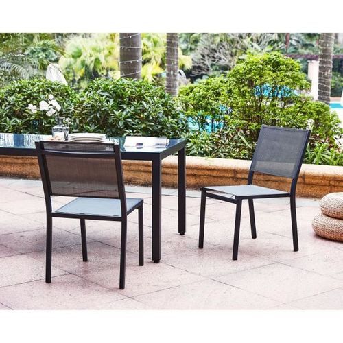 Lot de 4 chaises de jardin en aluminium assise textilene - 48 x 56 x 87 cm - Gris - Photo n°2; ?>