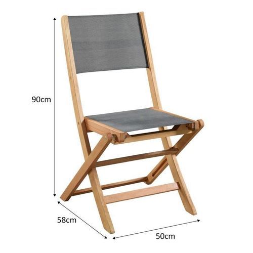 Lot de 4 chaises de jardin en bois d'acacia FSC et assise textilene - 50 x 57 x 90 cm - Gris - Photo n°2; ?>