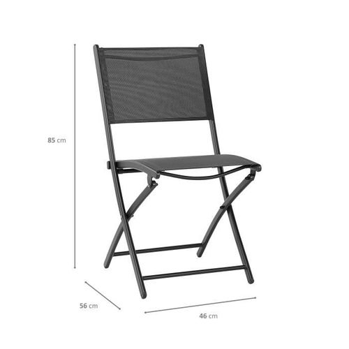 Lot de 4 chaises de jardin pliantes en aluminium assise textilene - 46 x 56 x 85 cm - Gris - Photo n°3; ?>