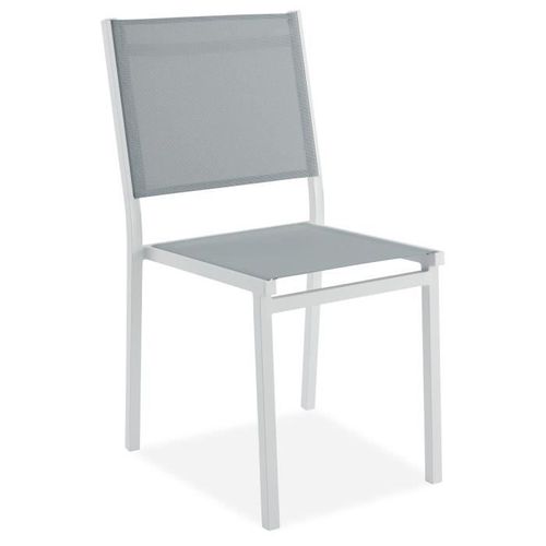 Lot de 4 chaises empilables - Aluminium et Textilene - Blanc et gris - Photo n°2; ?>