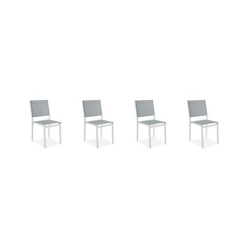 Lot de 4 chaises empilables - Aluminium et Textilene - Blanc et gris - Photo n°3; ?>
