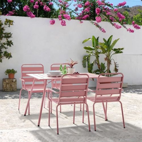 Lot de 4 fauteuils de jardin - Acier - Rose - Photo n°2; ?>
