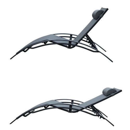 LOUNGITUDE Lot de 2 transats en aluminium noir et toile en textilene gris - Photo n°3; ?>