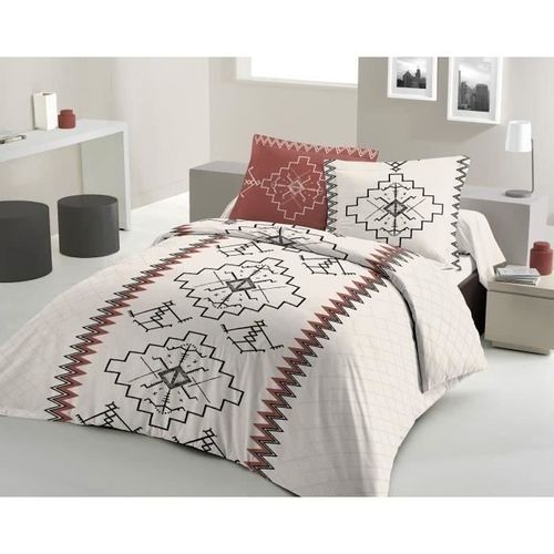 LOVELY HOME Parure de couette 240x260 cm + 2 taies d'oreiller 65x65 cm- 100% Coton KILIM- Brique - Photo n°2; ?>