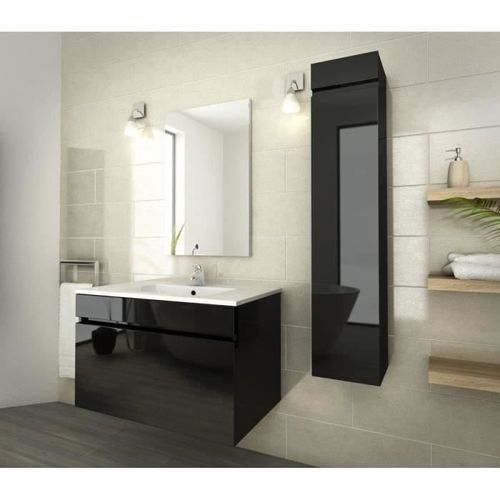 Salle de bain complète simple vasque L 80 cm - Noir verni 2 - Photo n°2; ?>