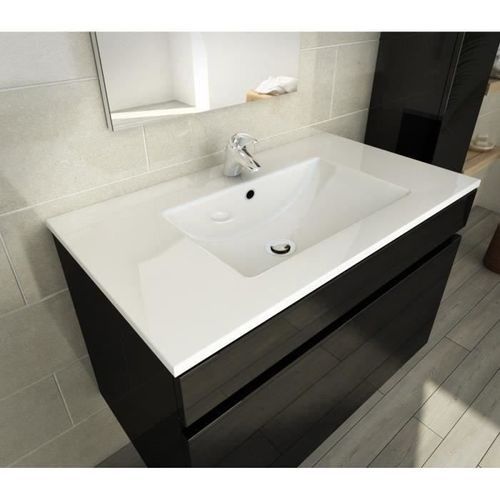 Salle de bain complète simple vasque L 80 cm - Noir verni 2 - Photo n°3; ?>