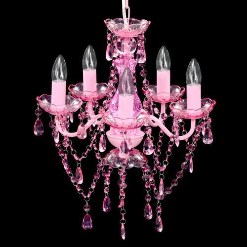 Lustre avec 5 ampoules Crystal rose - Photo n°3; ?>