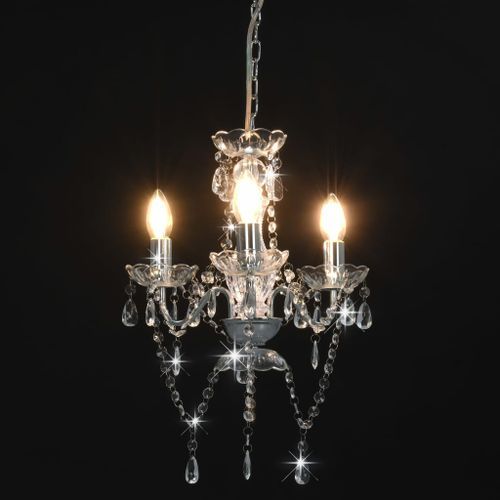 Lustre avec perles Argenté Rond 3 x E14 - Photo n°3; ?>