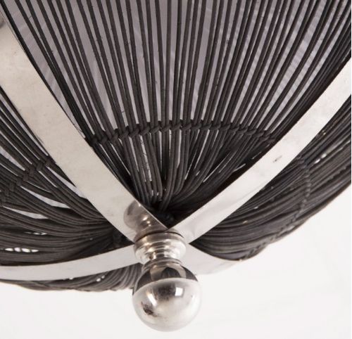 Lustre classique acier argenté et tissu noir Yness 112 - Photo n°2; ?>