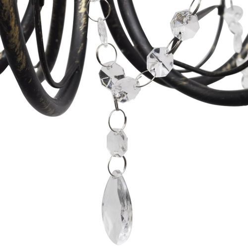 Lustre métal noir style art nouveau + perles crystal 3 x E14 Ampoules - Photo n°2; ?>