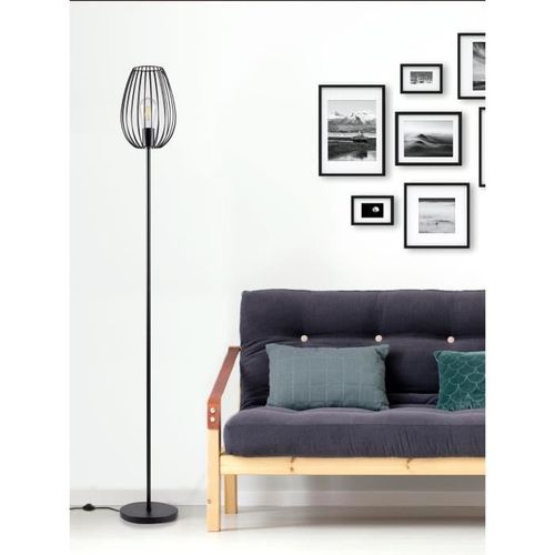 MADDY Lampadaire en métal - Ø 22 x H 160 cm - Noir - Ampoule LED Décorative fournie - Photo n°2; ?>