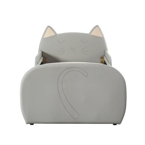 Lit enfant chat - Style junior - Simili gris - Sommier inclus - l 90 x L 190 cm - Photo n°3; ?>