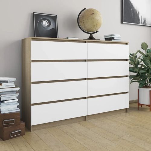 Meuble 8 tiroirs bois blanc et chêne clair Agency 140 cm - Photo n°2; ?>