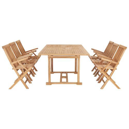 Meuble à dîner d'extérieur 7 pcs 150-200x100x75 cm Teck massif - Photo n°2; ?>