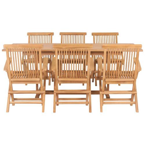 Meuble à dîner d'extérieur 7 pcs 150-200x100x75 cm Teck massif - Photo n°3; ?>