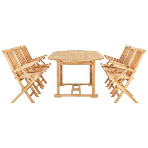 Meuble à dîner d'extérieur 7 pcs 150-200x100x75 cm Teck massif - Photo n°2; ?>