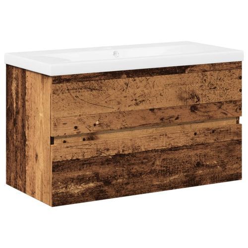 Meuble avec vasque intégrée vieux bois 81x39,5x49 cm - Photo n°2; ?>