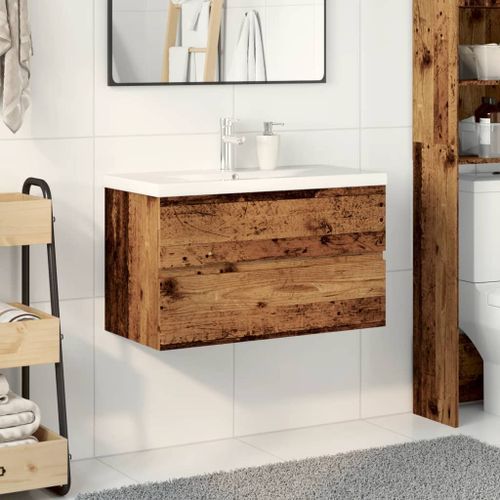 Meuble avec vasque intégrée vieux bois 81x39,5x49 cm - Photo n°3; ?>