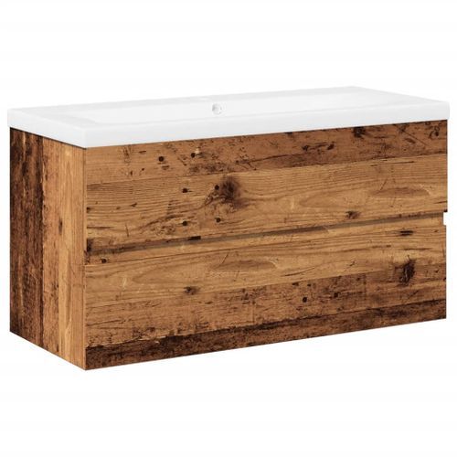 Meuble avec vasque intégrée vieux bois 91x39,5x49 cm - Photo n°2; ?>