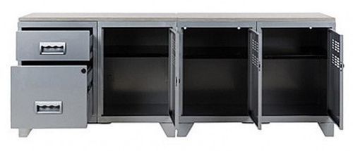 Meuble bas 3 portes 2 tiroirs métal gris aluminium et plateau chêne naturel Naya L 160 cm - Photo n°3; ?>