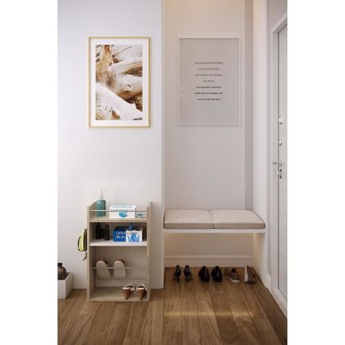Meuble d'entrée + station d'hygiene - Décor chene et blanc - L 43 x P 24 x H 66 cm - Photo n°3; ?>