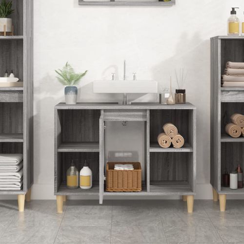 Meuble d'évier sonoma gris 80x33x60 cm bois d'ingénierie - Photo n°3; ?>