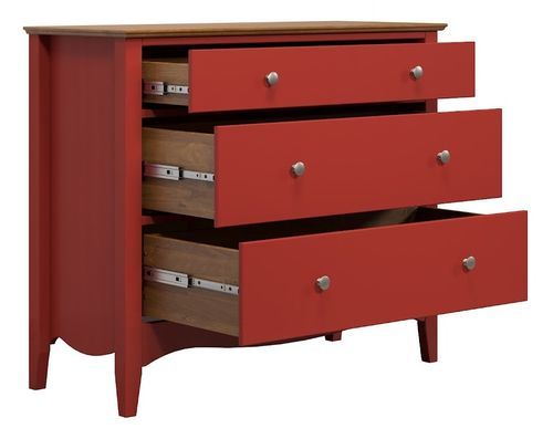 Meuble de rangement 3 tiroirs bois massif rouge et naturel Elisa - Photo n°3; ?>