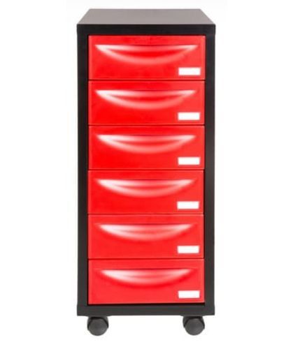 Meuble de rangement sur roulettes 6 tiroirs métal rouge et noir Folia - Photo n°2; ?>