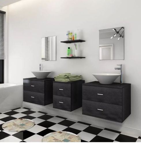 Meuble de salle de bain 15 pièces bois laqué noir Val - Photo n°3; ?>