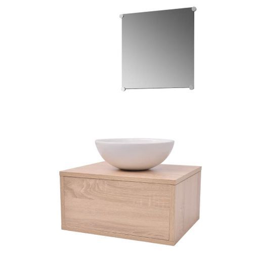 Meuble de salle de bain 4 pcs avec lavabo et robinet Beige - Photo n°3; ?>