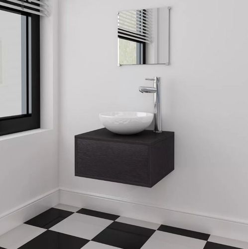 Meuble de salle de bain 4 pièces bois laqué noir Val - Photo n°2; ?>