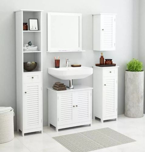Meuble de salle de bain 5 pièces bois laqué blanc Kapci - Photo n°3; ?>