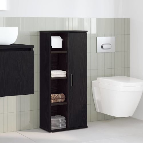 Meuble de salle de bain avec porte-rouleau noir 39x22x90 cm - Photo n°3; ?>