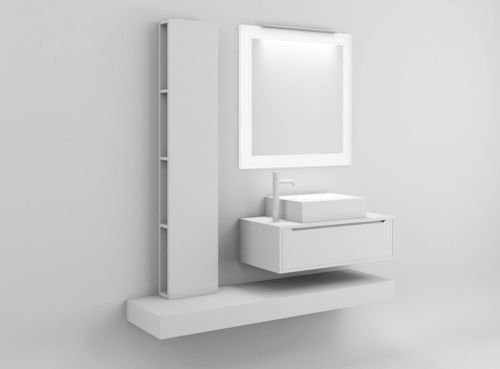 Meuble de salle de bain laqué blanc mat 1 tiroir Selb L 90 cm - Photo n°3; ?>