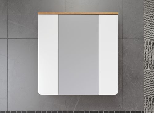 Meuble haut avec miroir blanc brillant et chêne artisanal Klara 60 cm - Photo n°2; ?>