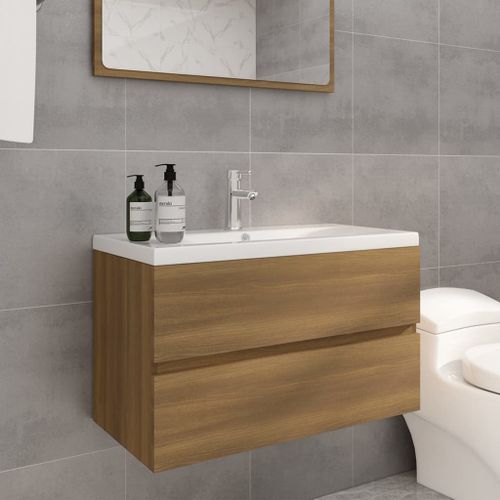 Meuble lavabo avec bassin intégré Chêne brun Bois d'ingénierie - Photo n°2; ?>