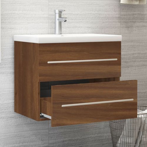 Meuble lavabo avec bassin intégré Chêne brun Bois d'ingénierie - Photo n°3; ?>