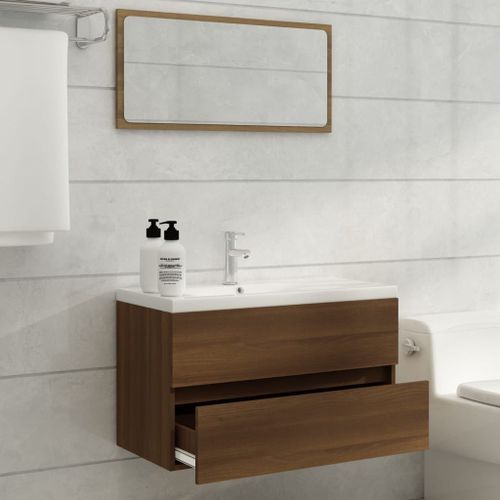 Meuble lavabo avec bassin intégré Chêne brun Bois d'ingénierie - Photo n°3; ?>